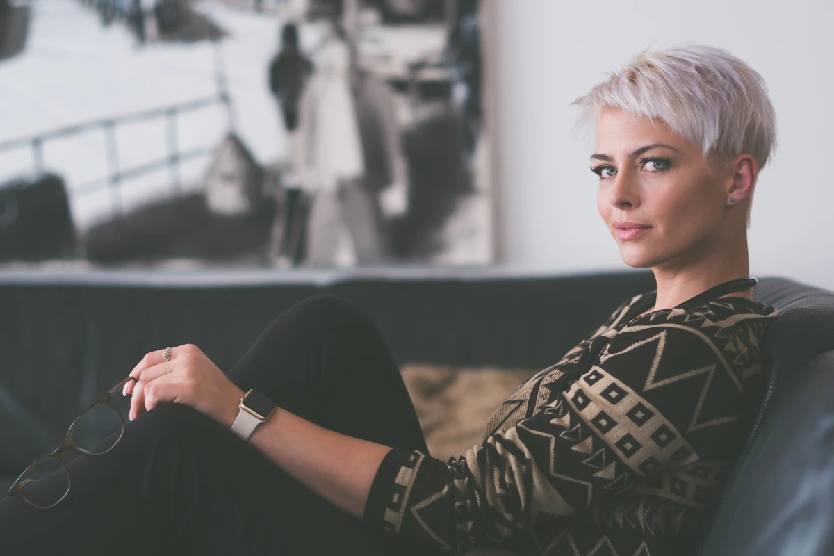 Woman with a cropped short haircut