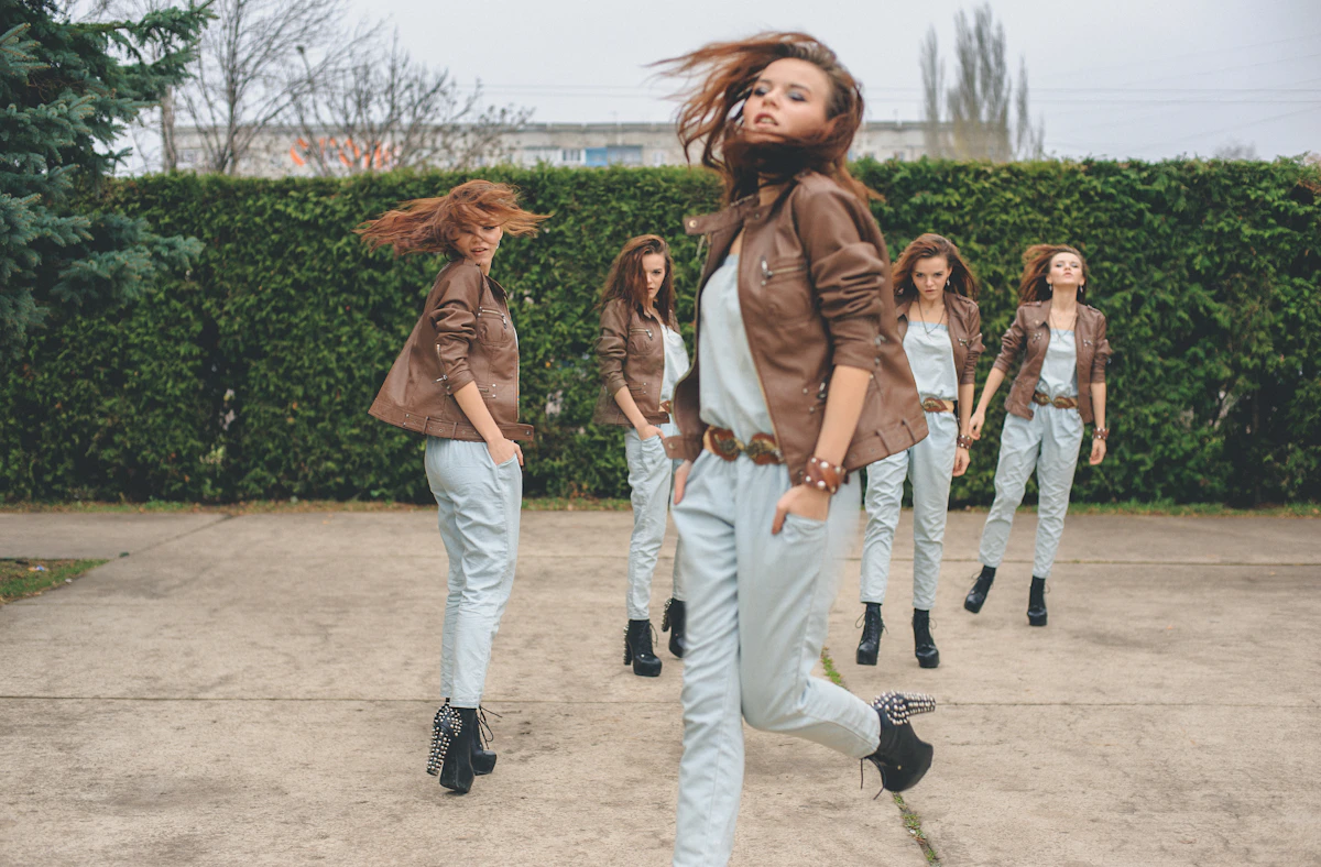 Group of young women wearing casual denim street style