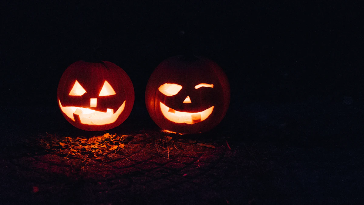 Carved Halloween pumpkin jack-o-lantern decoration