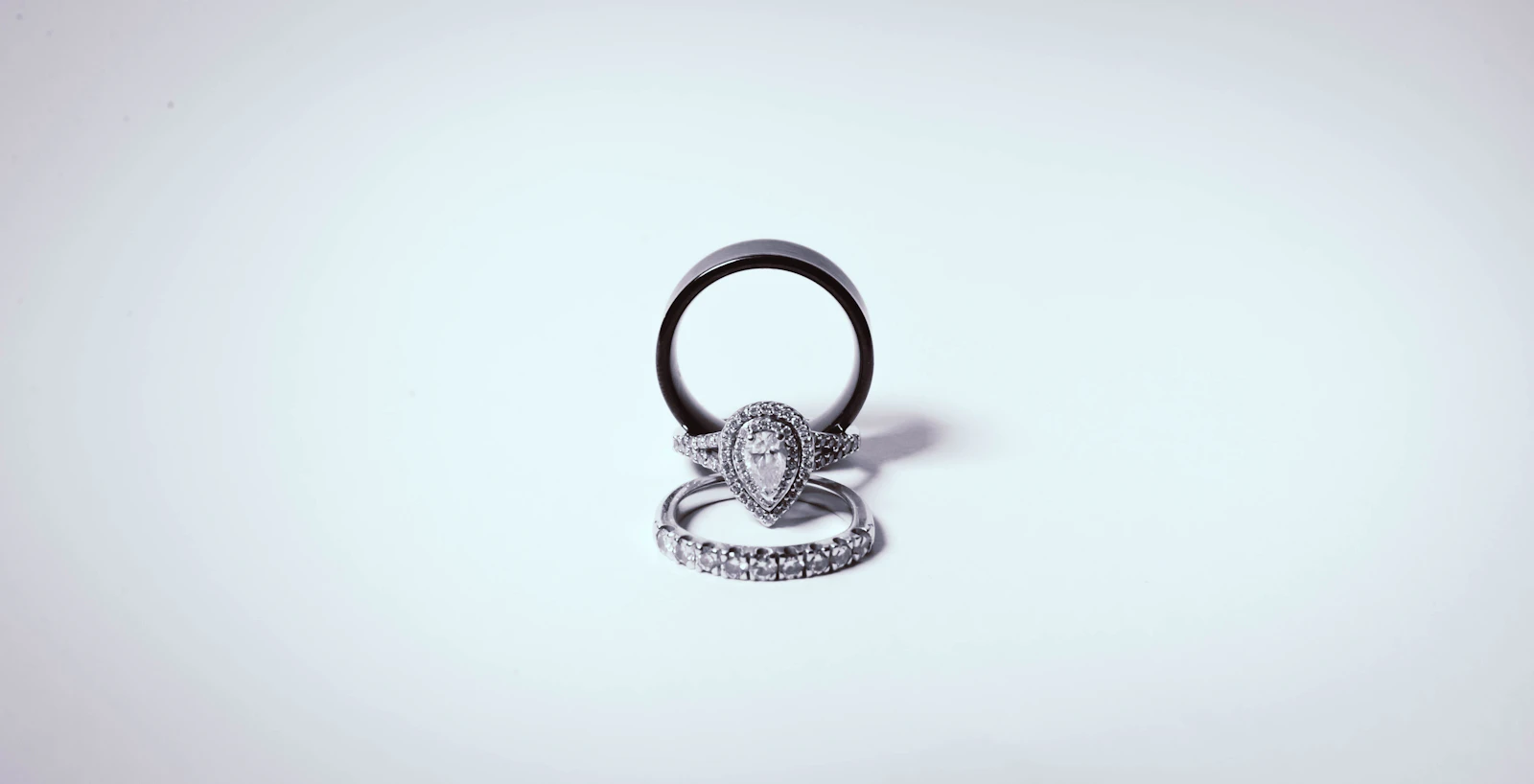 Wedding bands photographed up close for measuring an existing ring diameter