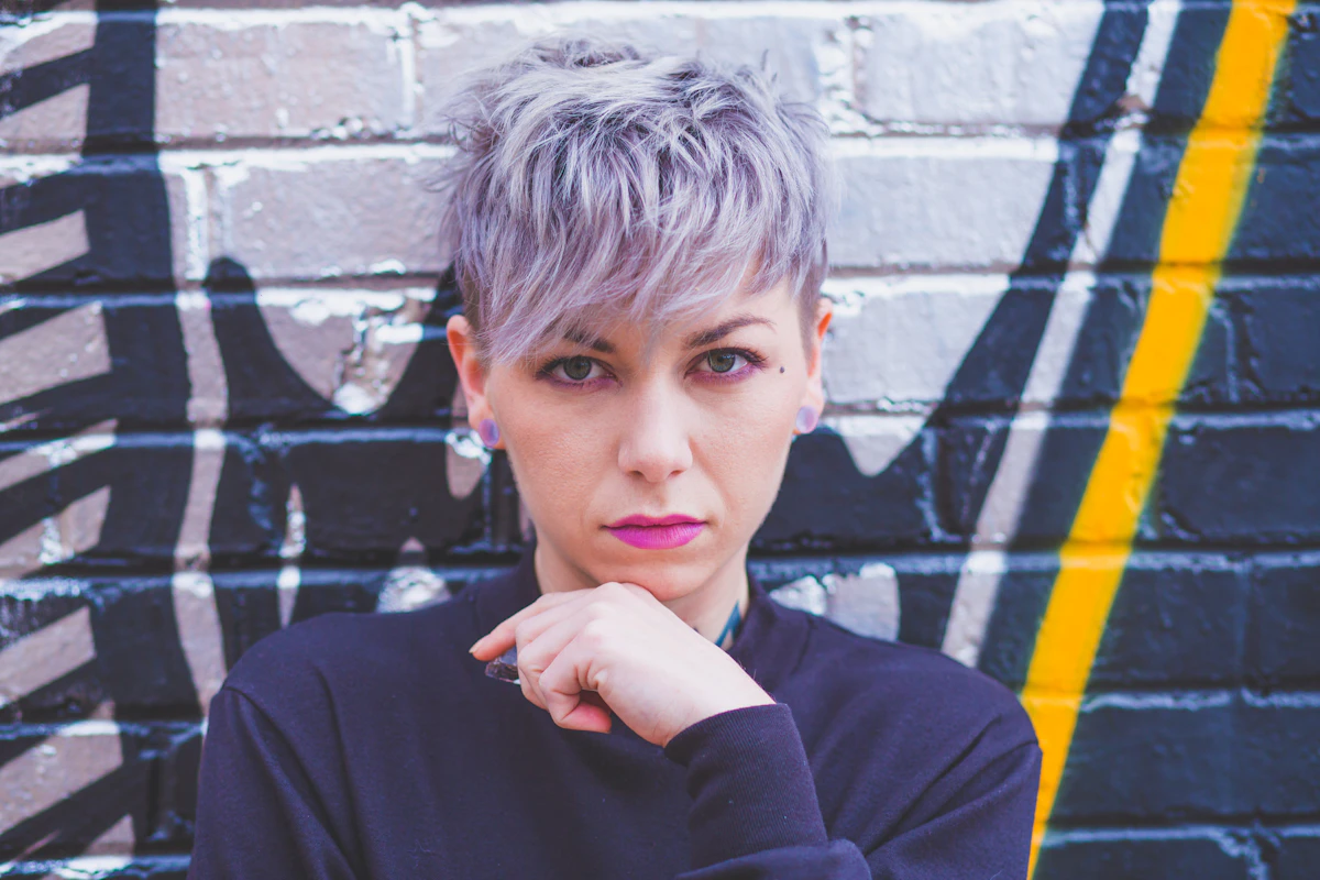 Woman with a textured short haircut and styling