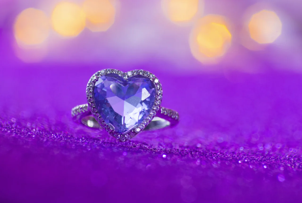Faceted purple amethyst, the February birthstone, sparkling in the light