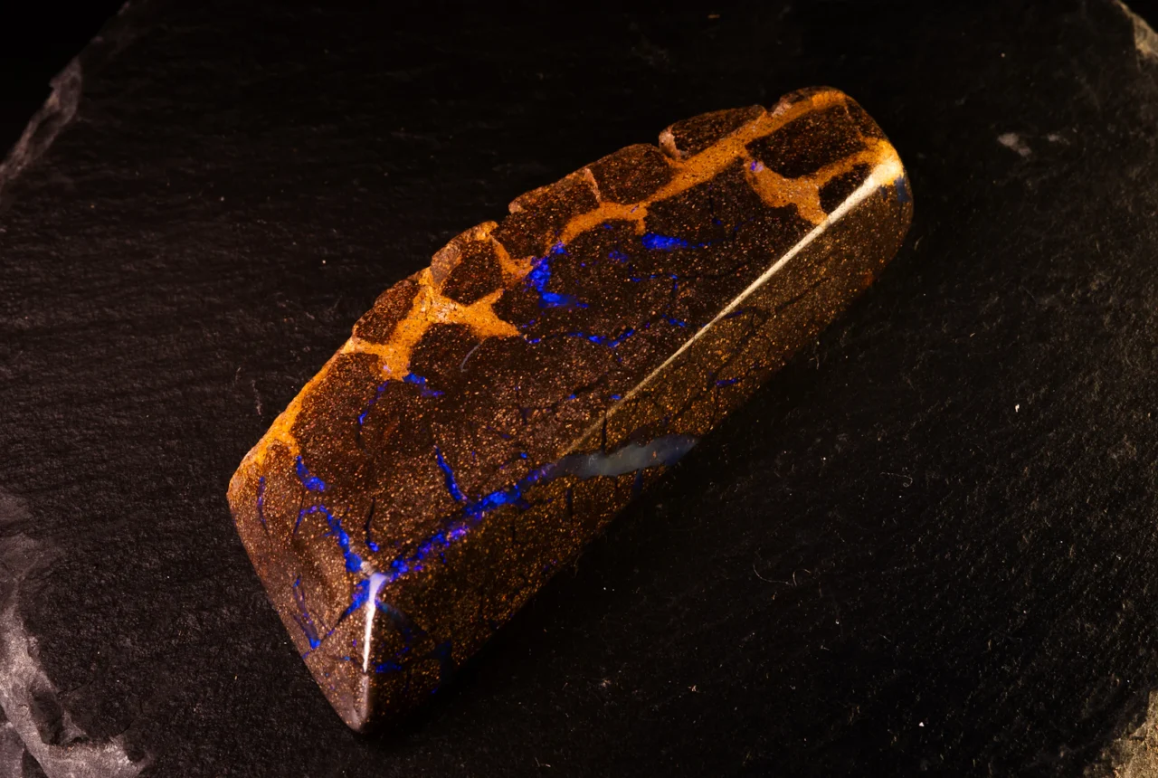 Polished Australian opal gemstone showing bright play-of-color